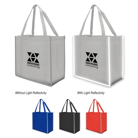  Reflective Large Non-Woven Grocery Tote Bag 15" W x 13-3/4" H x 8" D 