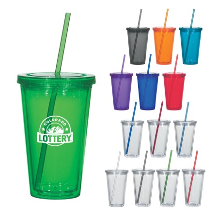 Acrylic Double Wall Tumbler with Straw 16 oz.